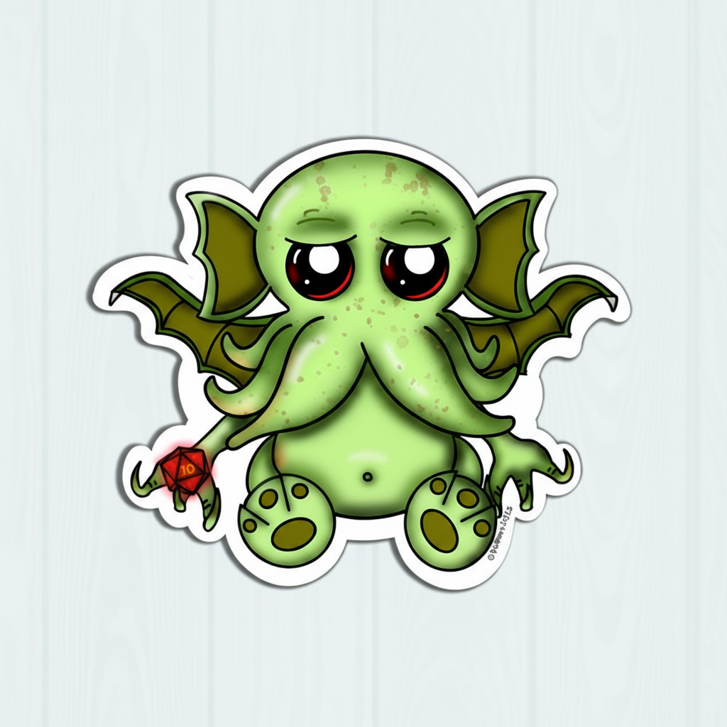 green elder god cthulhu with a red d20