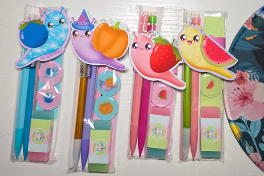 Fruit Snails Pencil Packs with Stufficorn Mini Coloring Book Bundle