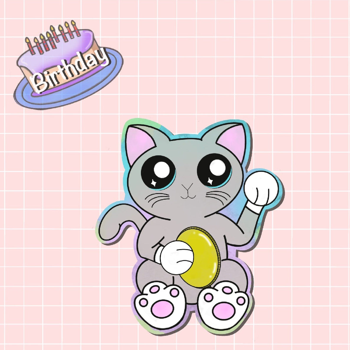 Lucky Cat Grey Sticker (Birthday Update)
