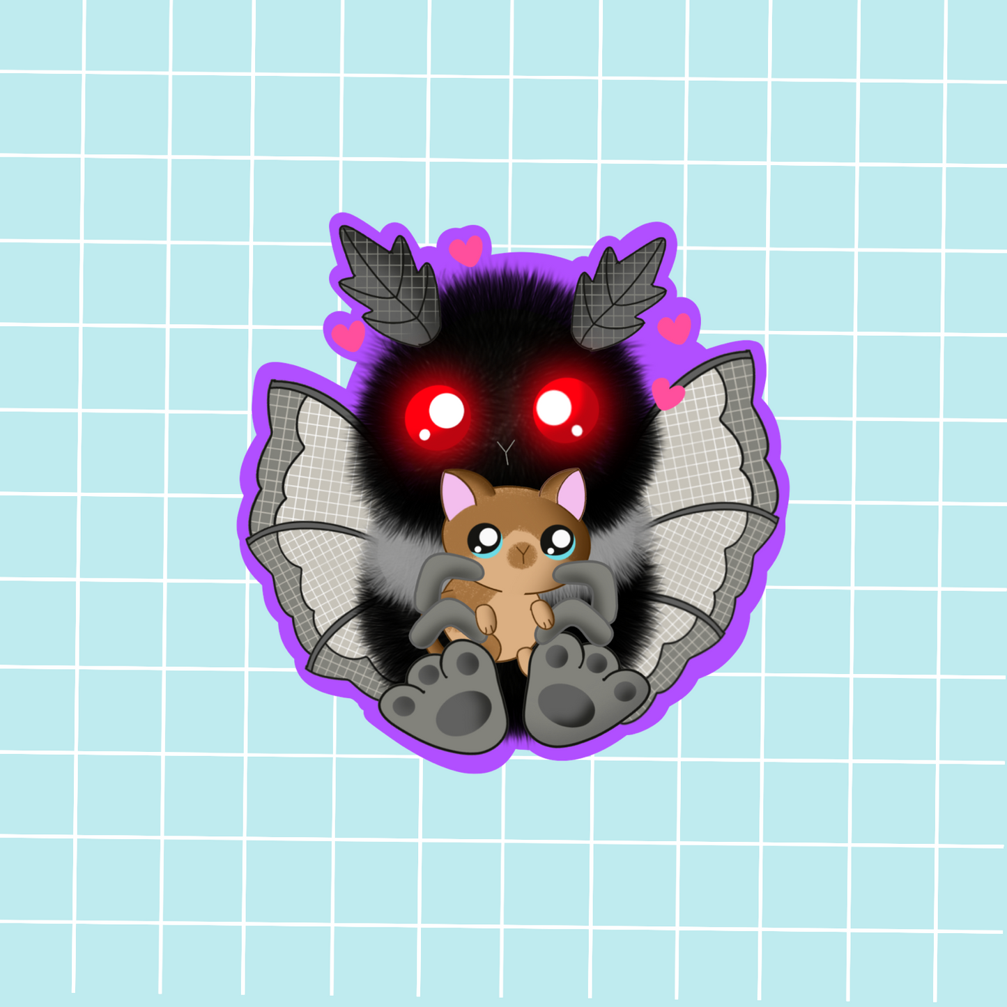 Cryptid-Mothman and Kitten Sticker