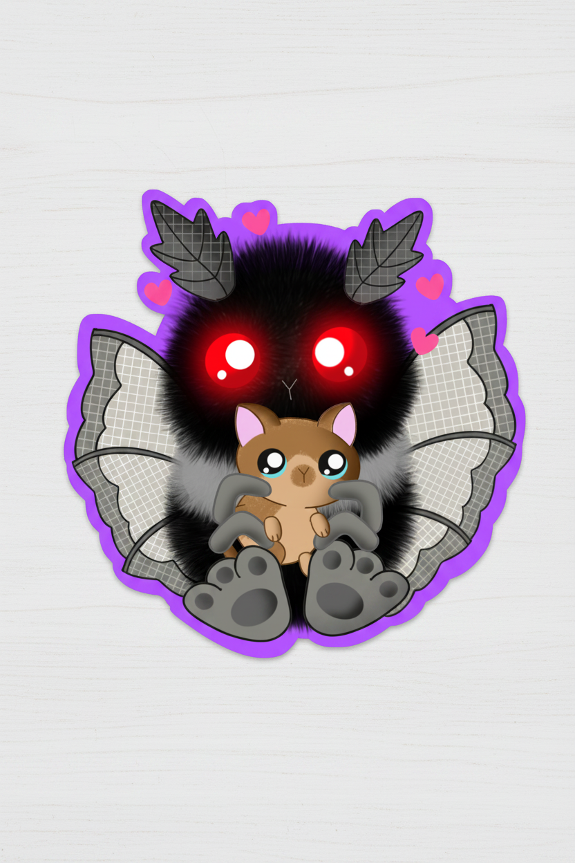 Mothman and Kitten Cuddles Sticker