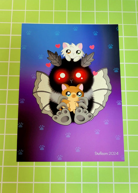 Mothman With Kitten Art Print