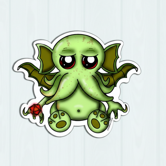 green elder god cthulhu with a red d20
