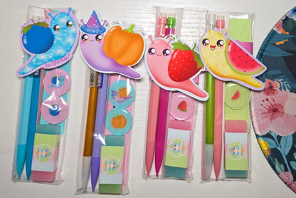 Fruit Snails Pencil Packs with Stufficorn Mini Coloring Book Bundle