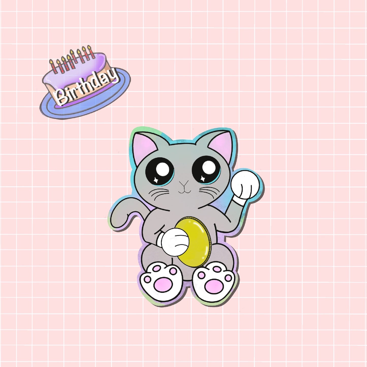 Lucky Cat Grey Sticker (Birthday Update)