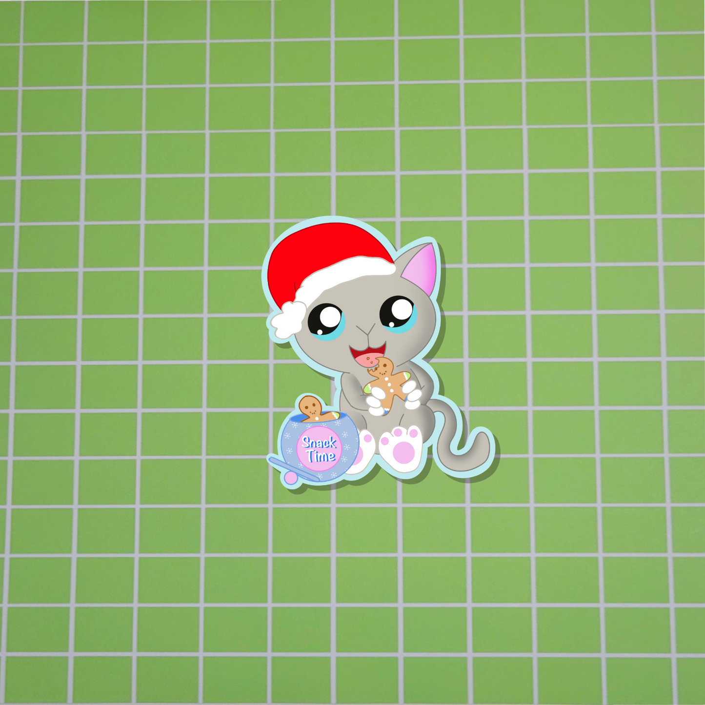 Christmas-Grey Eating Gingerbread Sticker