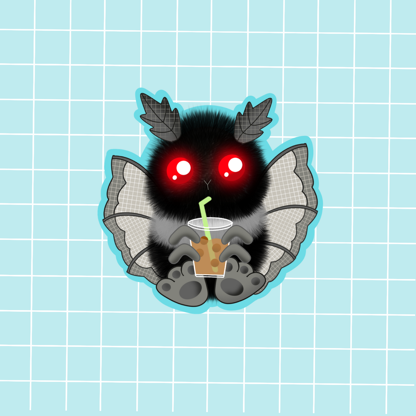Cryptid-Mothman Boba Tea Sticker