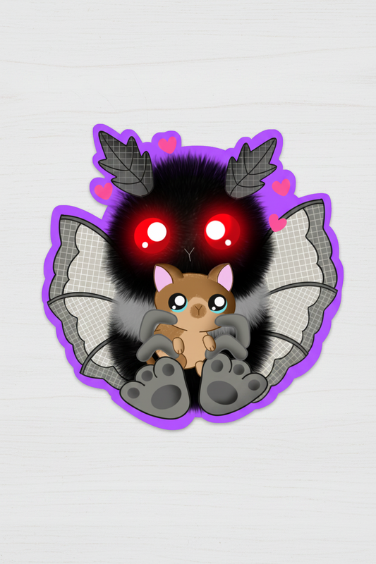 Mothman and Kitten Cuddles Sticker